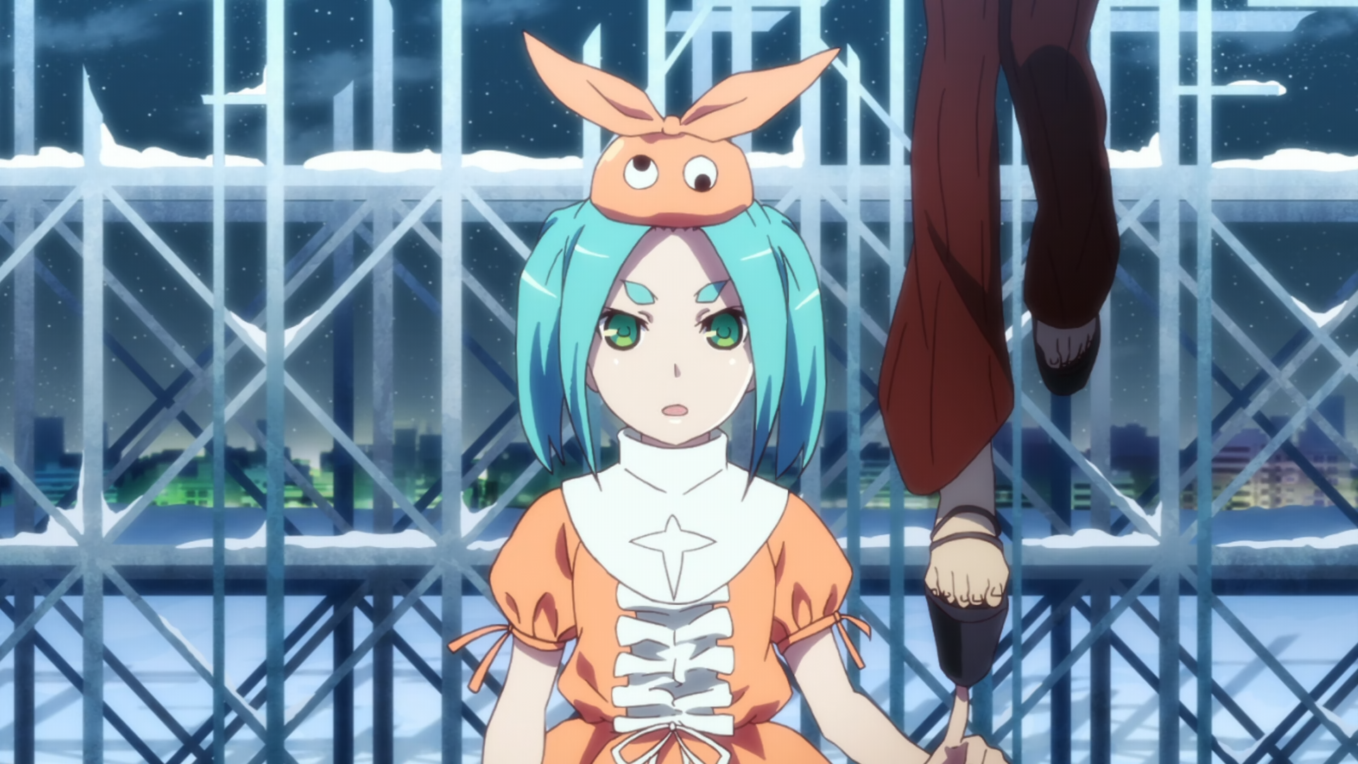 Yotsugi Ononoki featured in the official Tsukimonogatari key visual, with the Tsukimonogatari title displayed beside her.