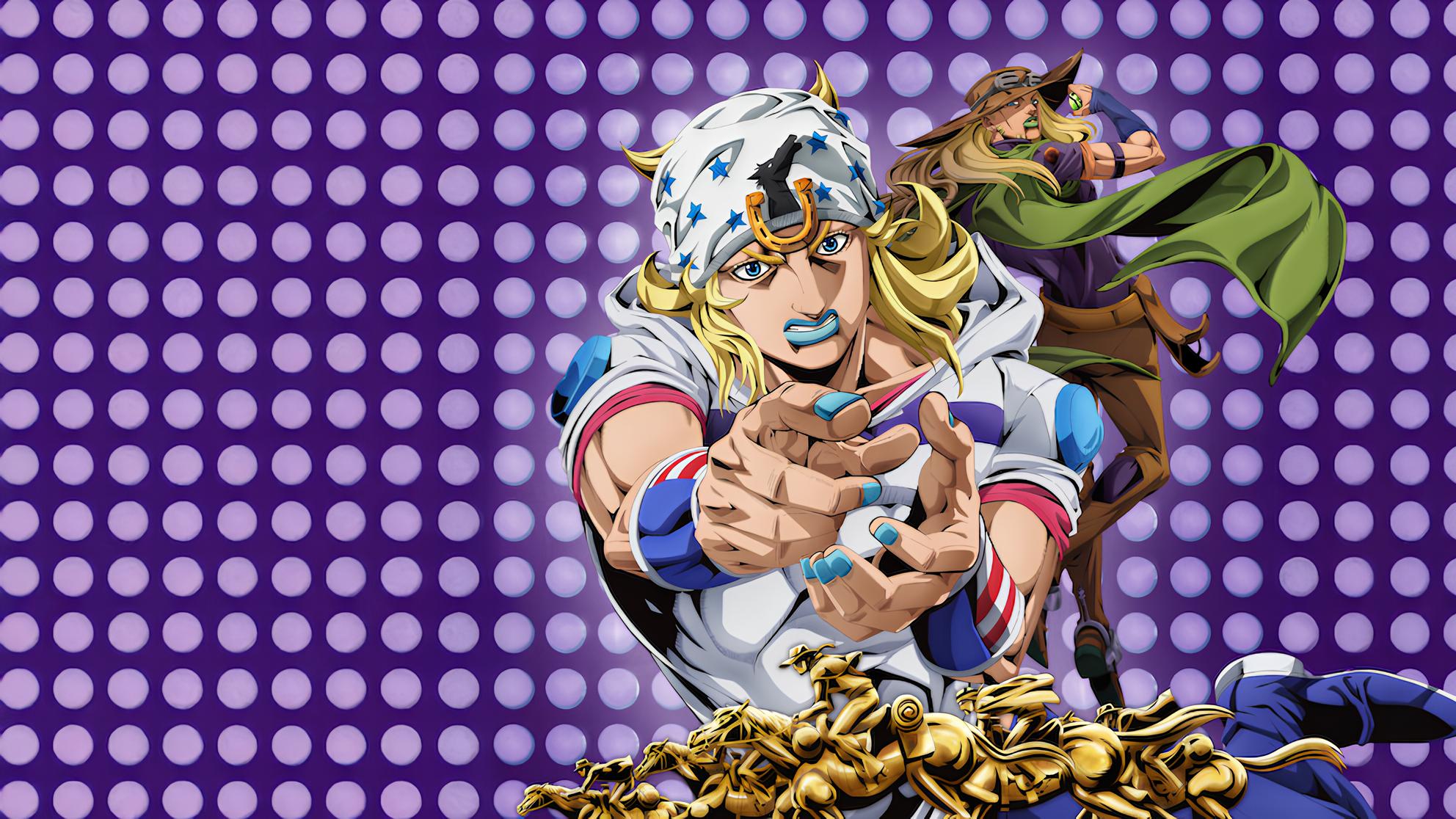 Steel Ball Run: JoJo’s Bizarre Adventure official Netflix anime cover featuring Johnny Joestar and Gyro Zeppeli